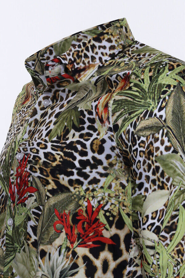 WSS Tiger Patterned Slim Fit Long Sleeves Multicolor Men Shirt  - Lárisa