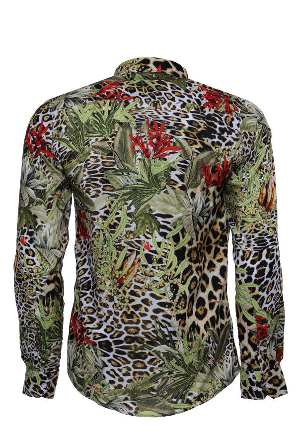 WSS Tiger Patterned Slim Fit Long Sleeves Multicolor Men Shirt  - Lárisa