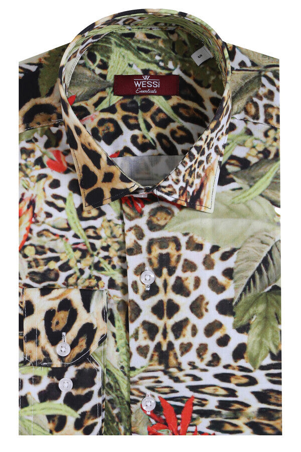 WSS Tiger Patterned Slim Fit Long Sleeves Multicolor Men Shirt  - Lárisa