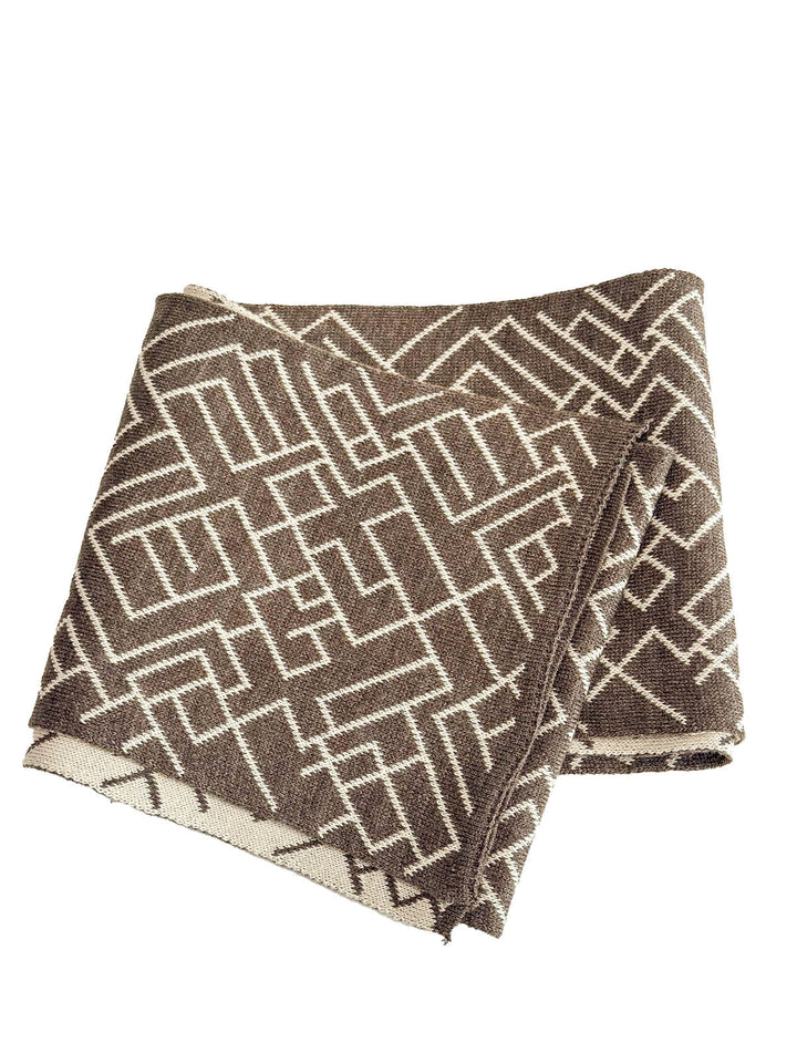 WSS Brown Geometric Patterned Knit Scarf  - Utrera