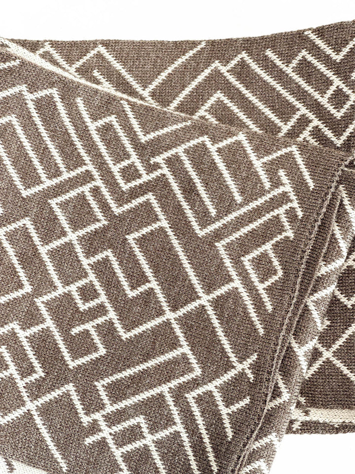 WSS Brown Geometric Patterned Knit Scarf  - Utrera