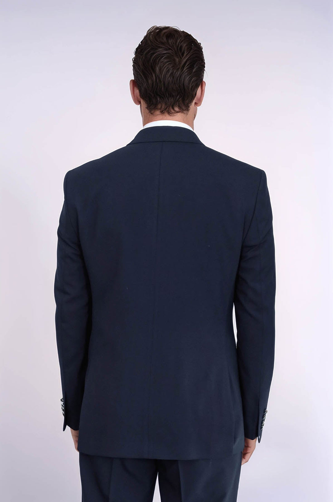 WSS Slim Fit Double-Breasted Navy Men’s Suit with Silver-Tone Metal Buttons –  - San José Villa de Allende