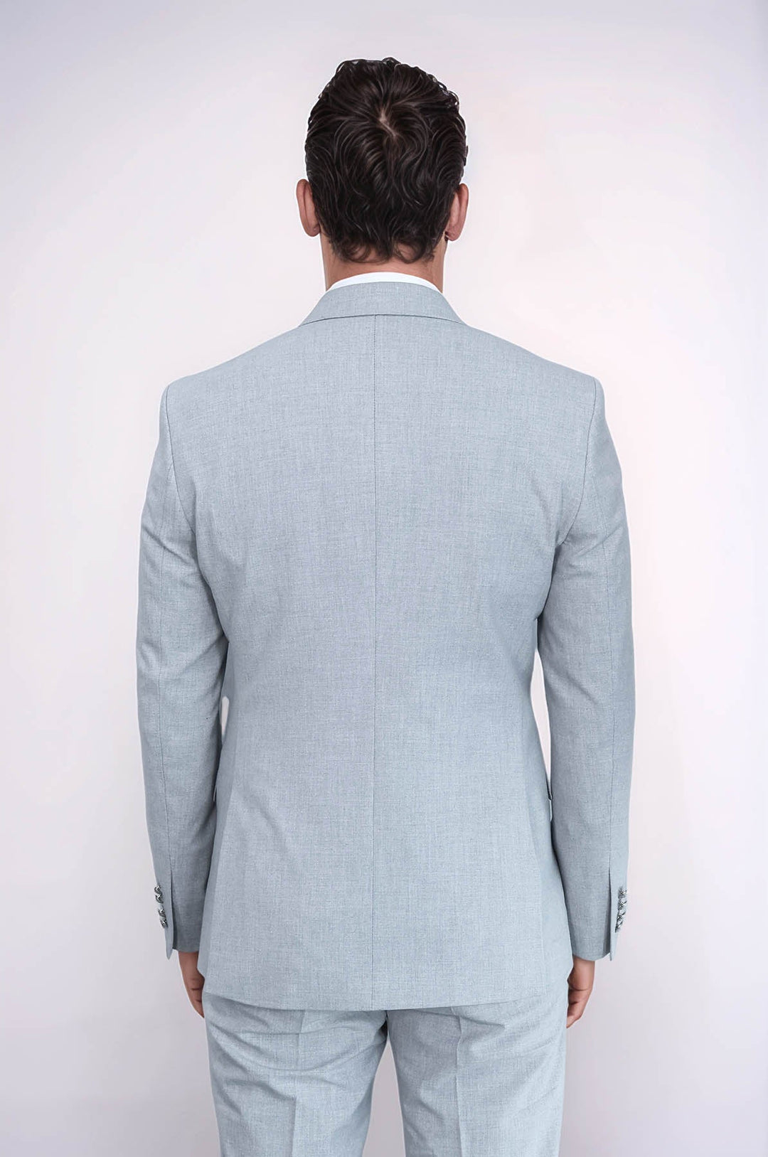 WSS Slim Fit Double-Breasted Grey Men’s Suit with Silver-Tone Metal Buttons –  - Felgueiras