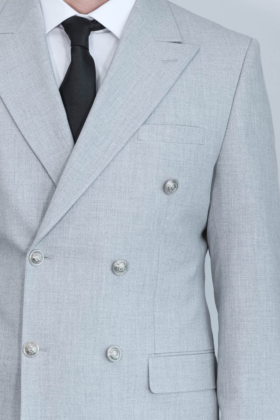 WSS Slim Fit Double-Breasted Grey Men’s Suit with Silver-Tone Metal Buttons –  - Felgueiras