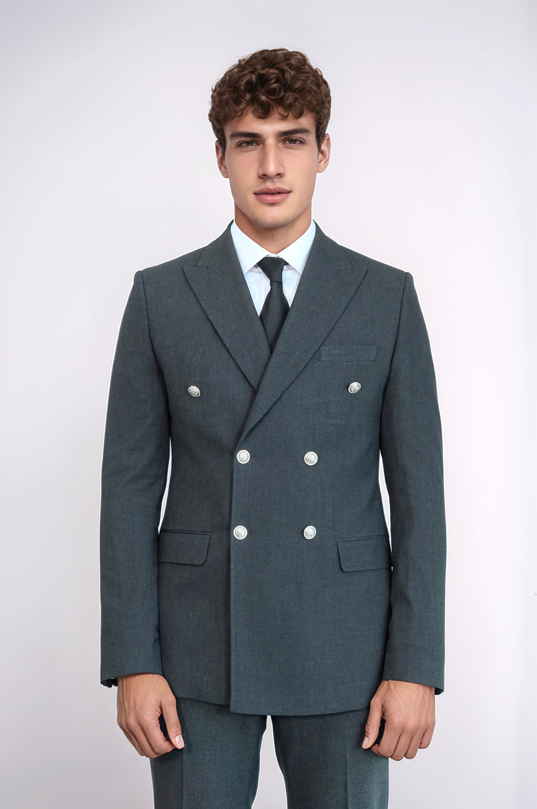 WSS Modern Fit Double-Breasted Dark Grey Men’s Suit with Silver-Tone Metal Buttons –  - East Point