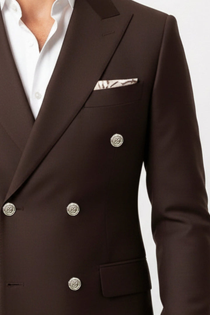 WSS Modern Fit Double-Breasted Brown Men’s Suit with Silver-Tone Metal Buttons –  - San Tan Valley