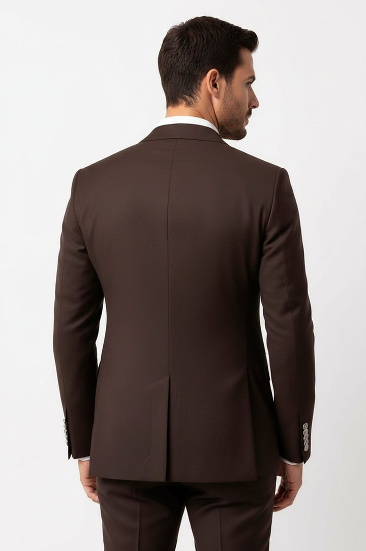 WSS Modern Fit Double-Breasted Brown Men’s Suit with Silver-Tone Metal Buttons –  - San Tan Valley