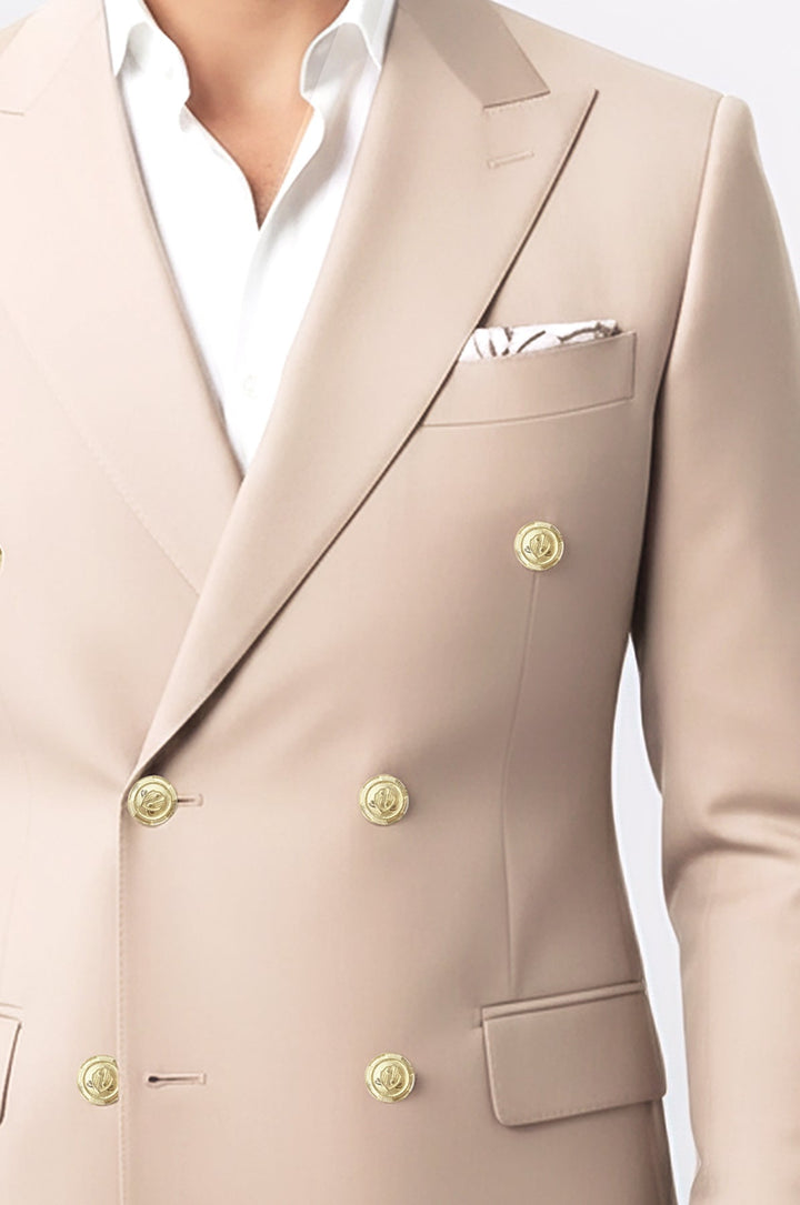 WSS Modern Fit Double-Breasted Beige Men’s Suit with Silver-Tone Metal Buttons –  - Udine