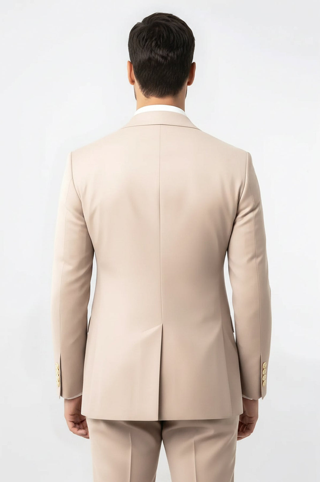 WSS Modern Fit Double-Breasted Beige Men’s Suit with Silver-Tone Metal Buttons –  - Udine