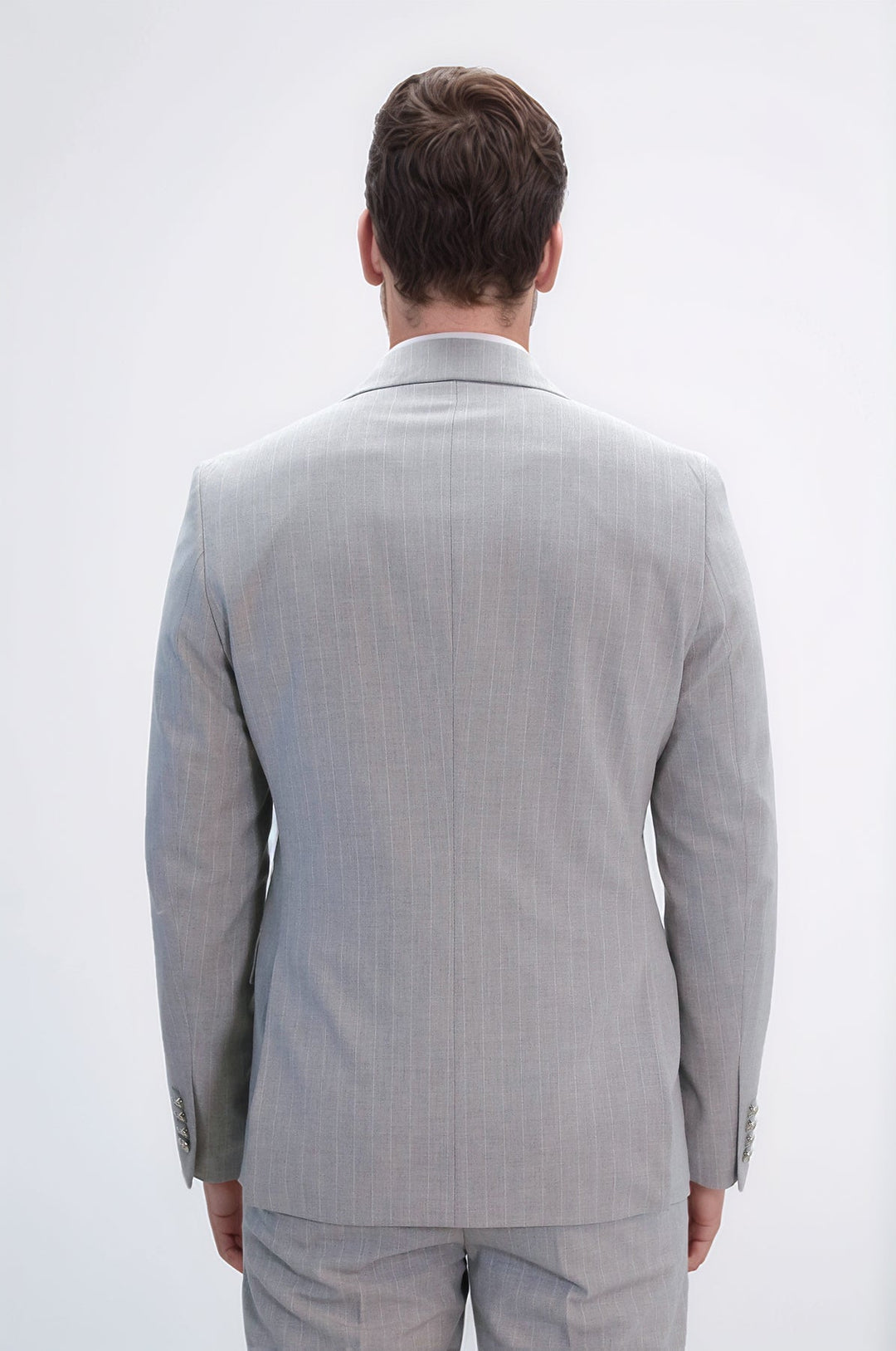 WSS Pinstripe Double Breasted Men’s Light Grey Suit with Silver Button Details  - Fort Worth
