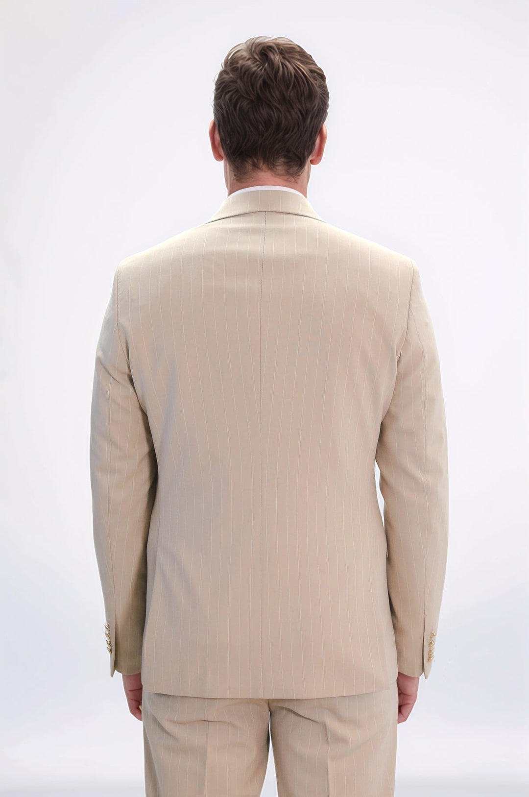 WSS Pinstripe Double Breasted Men’s Cream Suit with Silver Button Details  - Mixquiahuala de Juarez