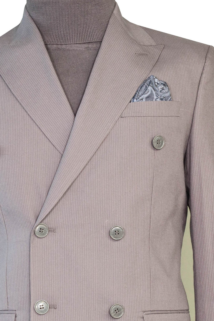 WSS Classic Pinstripe Double Breasted Men's Taupe Suit  - Sale