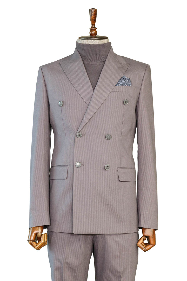 WSS Classic Pinstripe Double Breasted Men's Taupe Suit  - Sale
