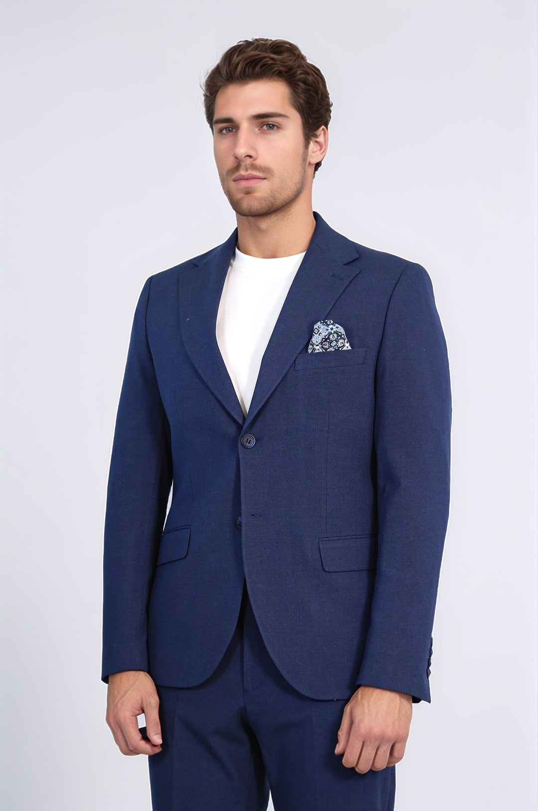WSS Navy Blue Slim Fit Two-Button Linen Men’s Suit  - Delray Beach
