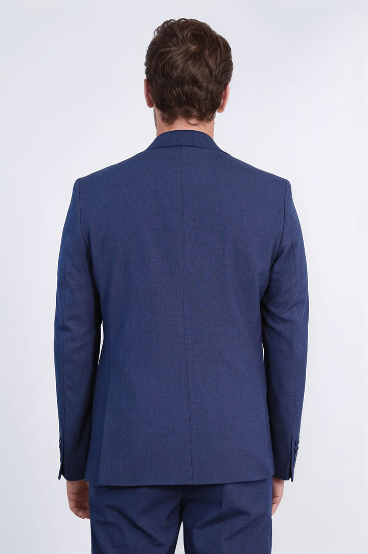 WSS Navy Blue Slim Fit Two-Button Linen Men’s Suit  - Delray Beach