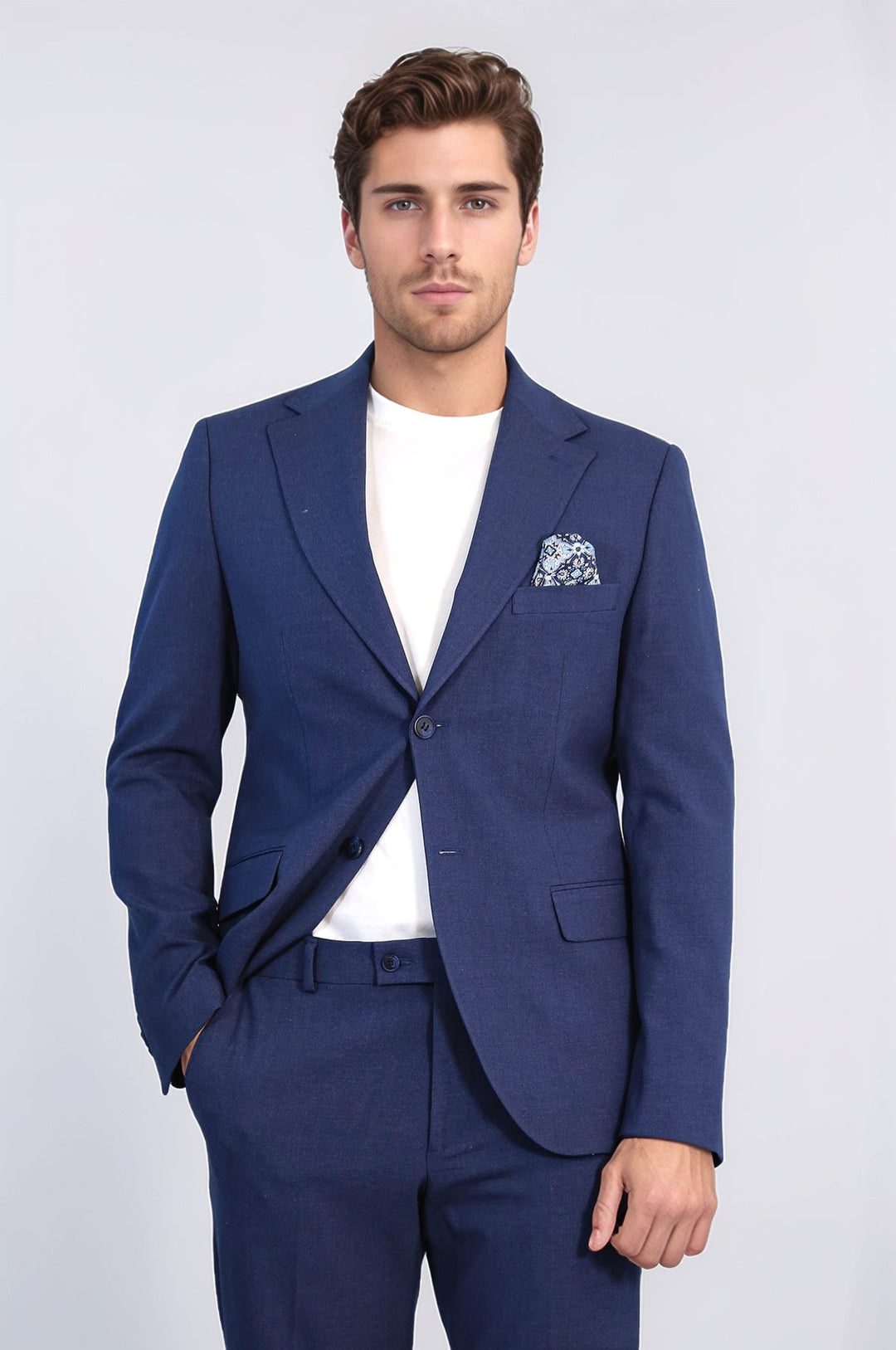 WSS Navy Blue Slim Fit Two-Button Linen Men’s Suit  - Delray Beach