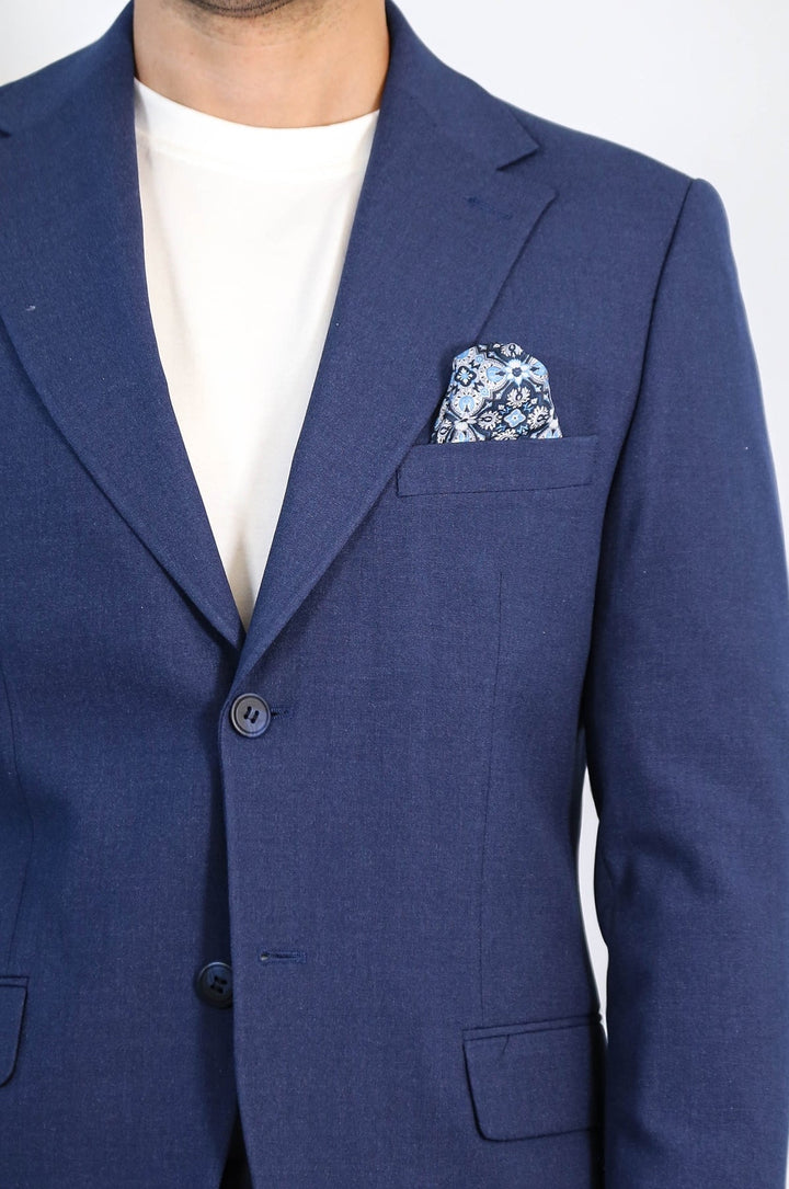 WSS Navy Blue Slim Fit Two-Button Linen Men’s Suit  - Delray Beach