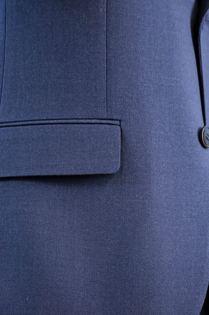 WSS Navy Blue Slim Fit Two-Button Linen Men’s Suit  - Delray Beach