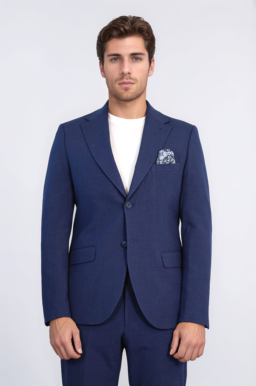 WSS Navy Blue Slim Fit Two-Button Linen Men’s Suit  - Delray Beach