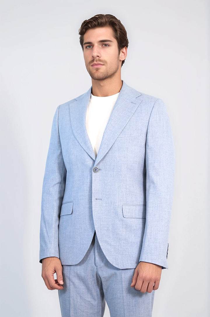 WSS Ice Blue Slim Fit Two-Button Linen Men’s Suit  - Lochau