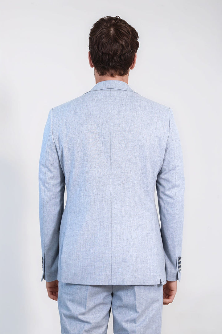 WSS Ice Blue Slim Fit Two-Button Linen Men’s Suit  - Lochau