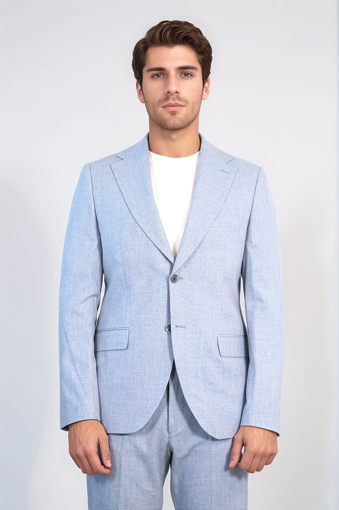 WSS Ice Blue Slim Fit Two-Button Linen Men’s Suit  - Lochau