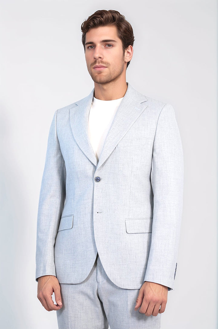 WSS Light Blue Slim Fit Two-Button Linen Men's Suit  - Wilkes-Barre