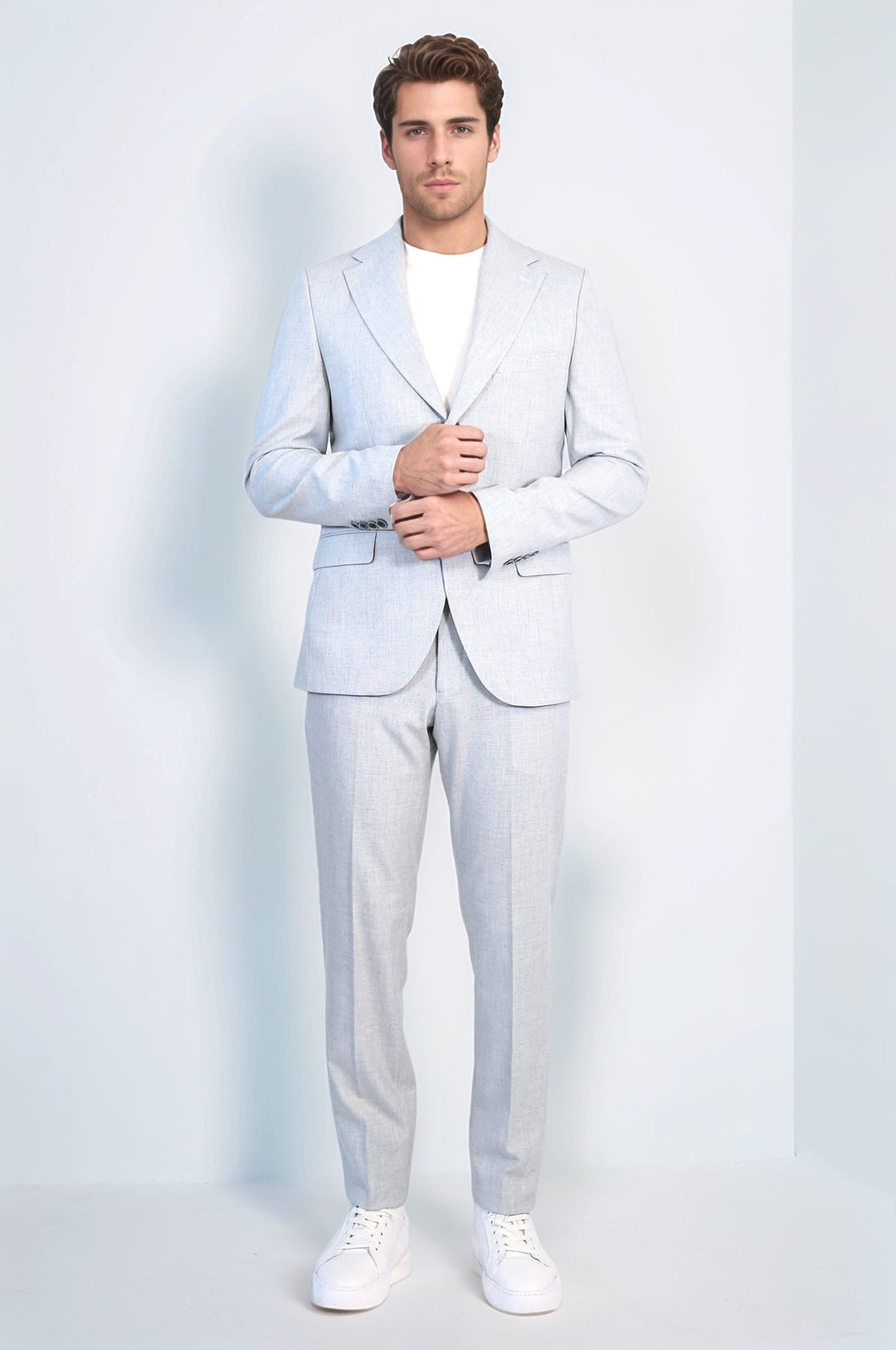 WSS Light Blue Slim Fit Two-Button Linen Men's Suit  - Wilkes-Barre