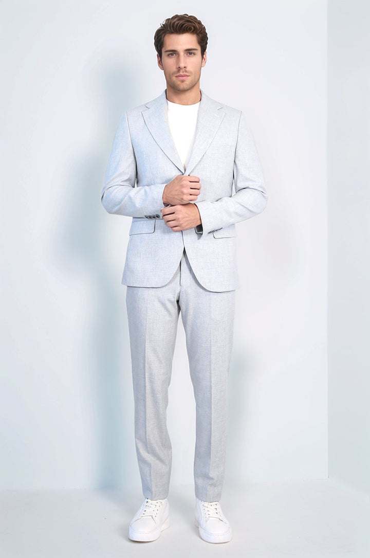 WSS Light Blue Slim Fit Two-Button Linen Men's Suit  - Wilkes-Barre