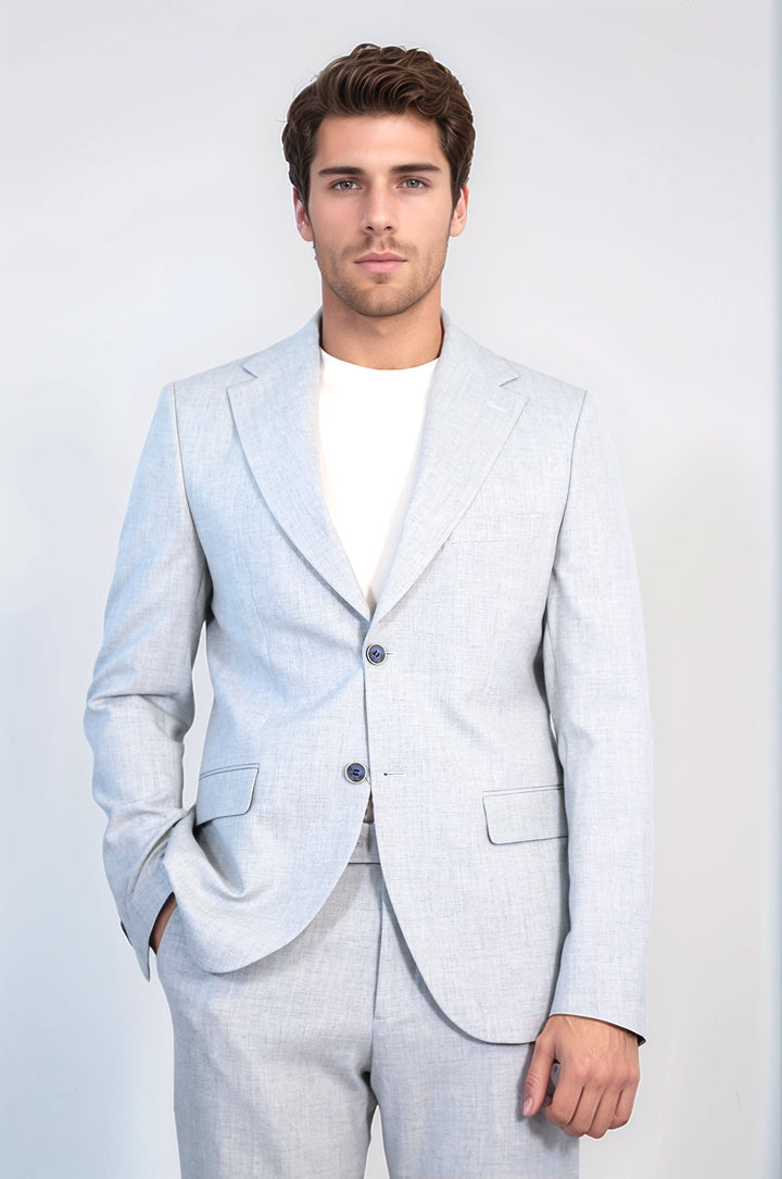 WSS Light Blue Slim Fit Two-Button Linen Men's Suit  - Wilkes-Barre