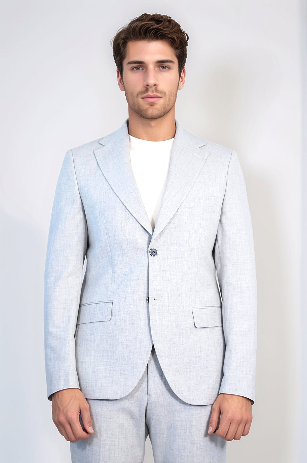 WSS Light Blue Slim Fit Two-Button Linen Men's Suit  - Wilkes-Barre