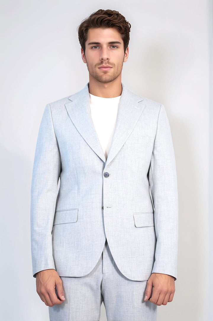 WSS Light Blue Slim Fit Two-Button Linen Men's Suit  - Wilkes-Barre