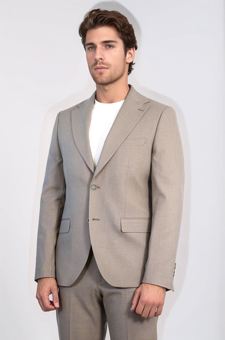 WSS Taupe Slim Fit Two-Button Linen Men’s Suit  - Roy
