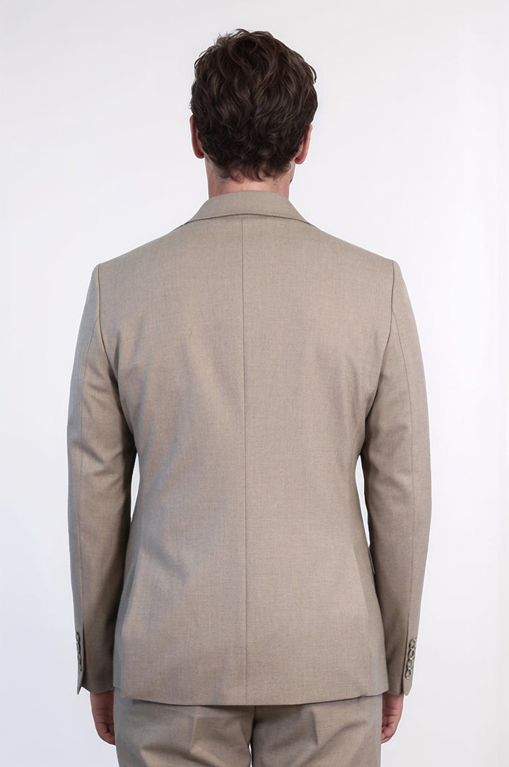 WSS Taupe Slim Fit Two-Button Linen Men’s Suit  - Roy