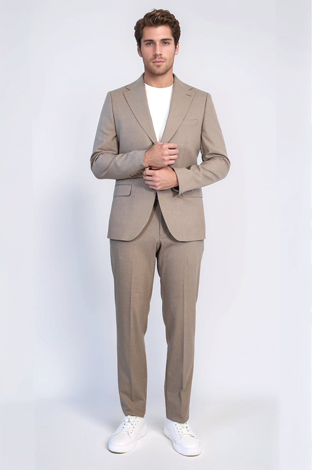 WSS Taupe Slim Fit Two-Button Linen Men’s Suit  - Roy