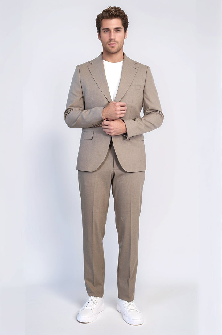 WSS Taupe Slim Fit Two-Button Linen Men’s Suit  - Roy