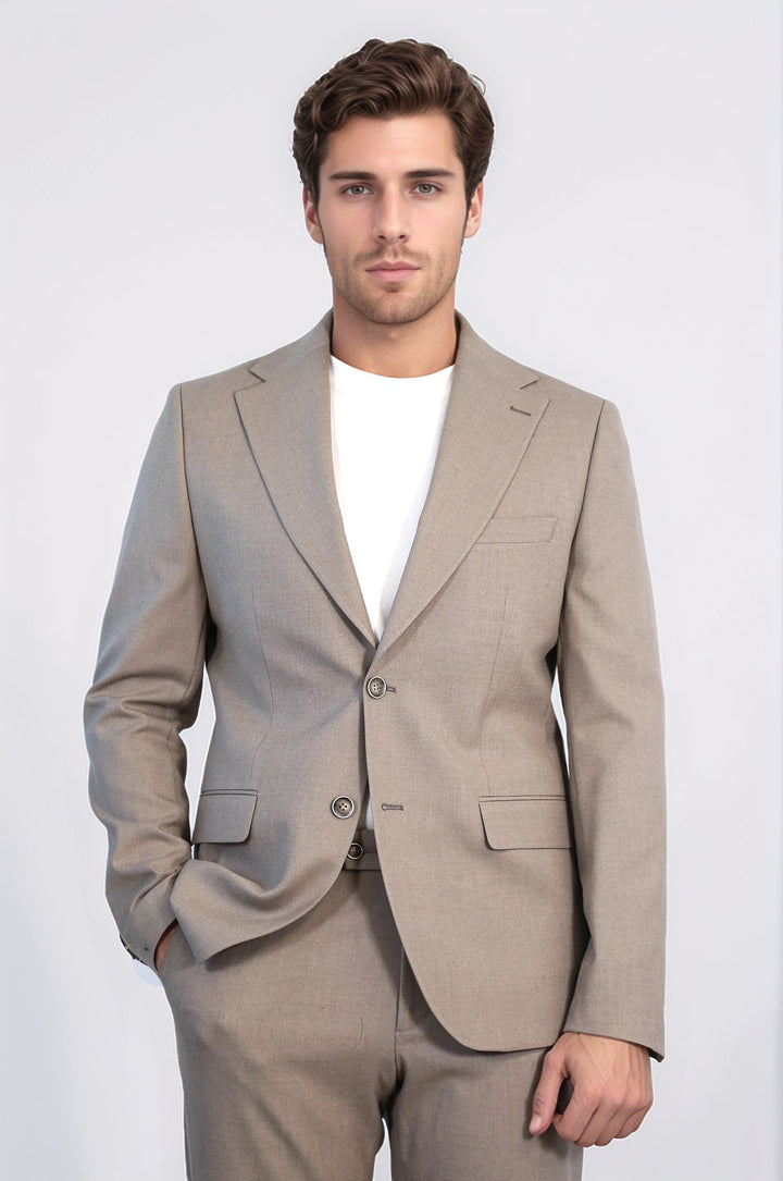 WSS Taupe Slim Fit Two-Button Linen Men’s Suit  - Roy