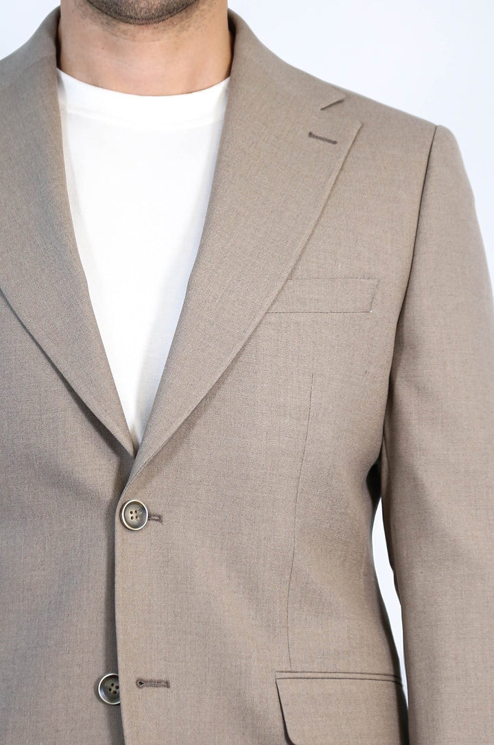WSS Taupe Slim Fit Two-Button Linen Men’s Suit  - Roy