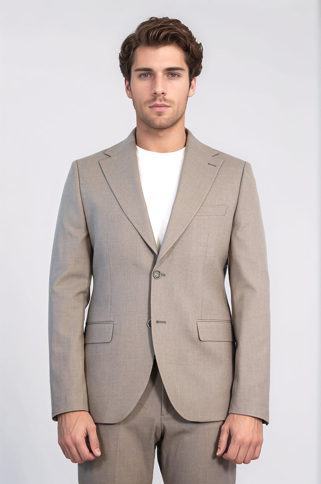 WSS Taupe Slim Fit Two-Button Linen Men’s Suit  - Roy