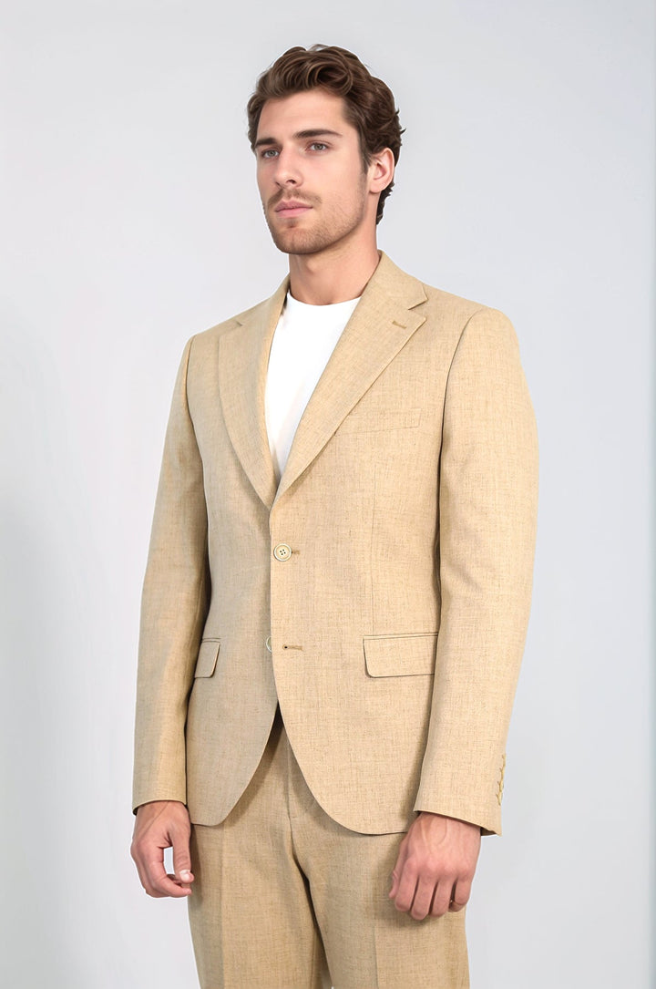 WSS Sand Beige Slim Fit Two-Button Linen Men’s Suit  - DeKalb