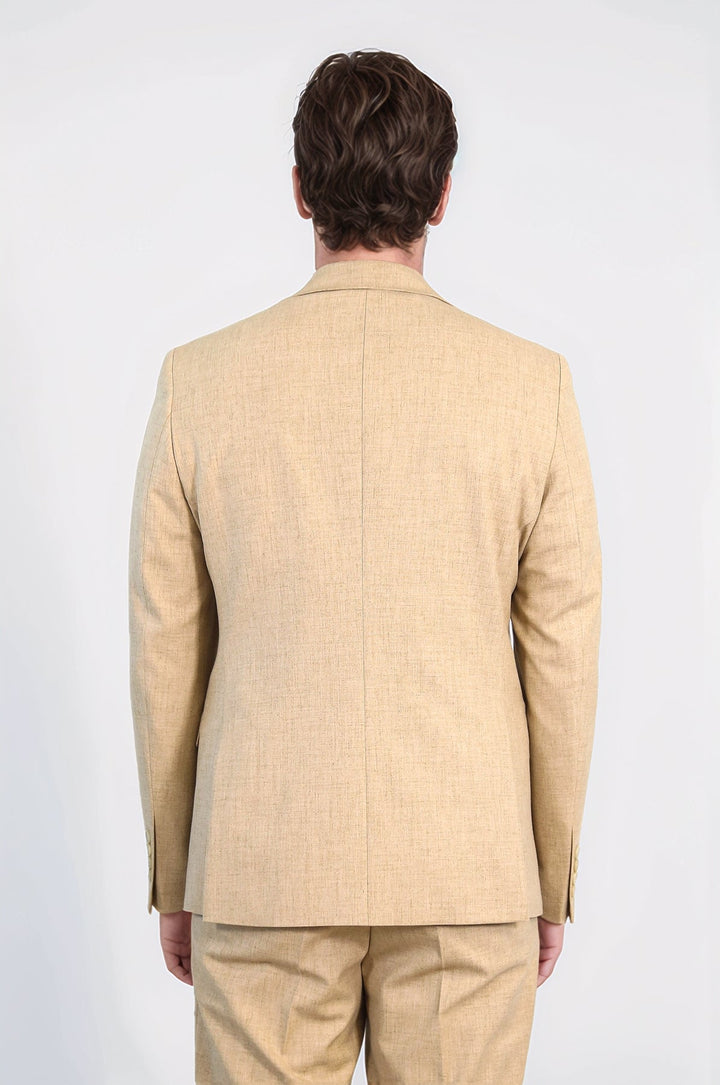 WSS Sand Beige Slim Fit Two-Button Linen Men’s Suit  - DeKalb