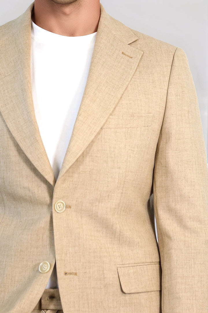 WSS Sand Beige Slim Fit Two-Button Linen Men’s Suit  - DeKalb