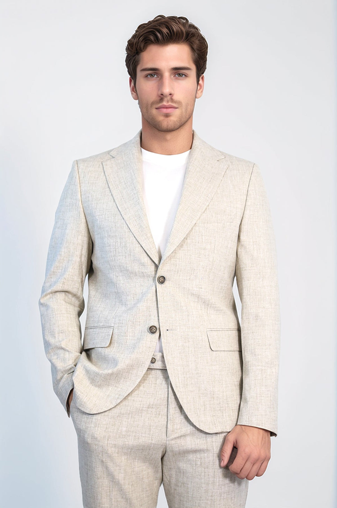 WSS Stone Slim Fit Two-Button Linen Men’s Suit  - Salerno
