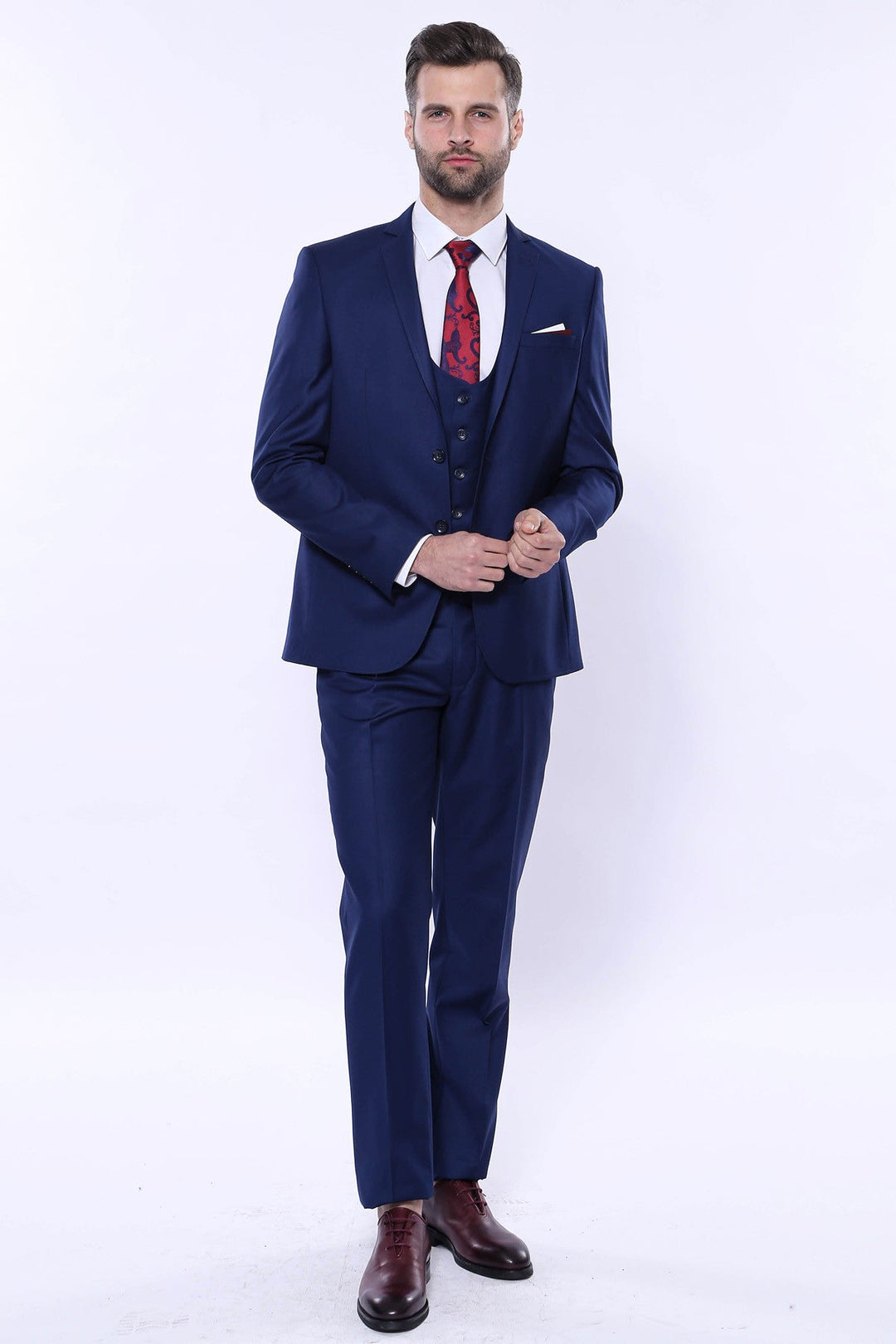 WSS Navy Blue Slim Fit Men's Suit with Vest  - El Monte