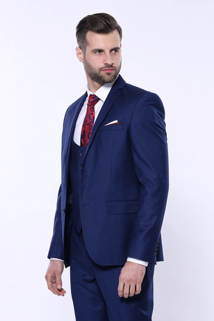 WSS Navy Blue Slim Fit Men's Suit with Vest  - El Monte