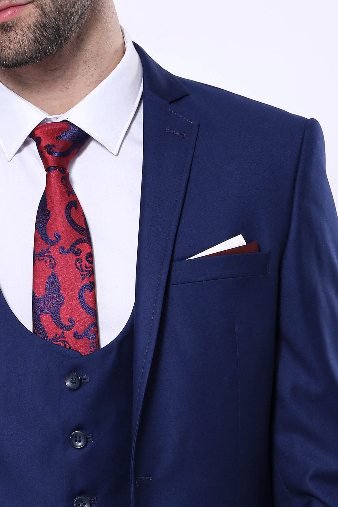 WSS Navy Blue Slim Fit Men's Suit with Vest  - El Monte