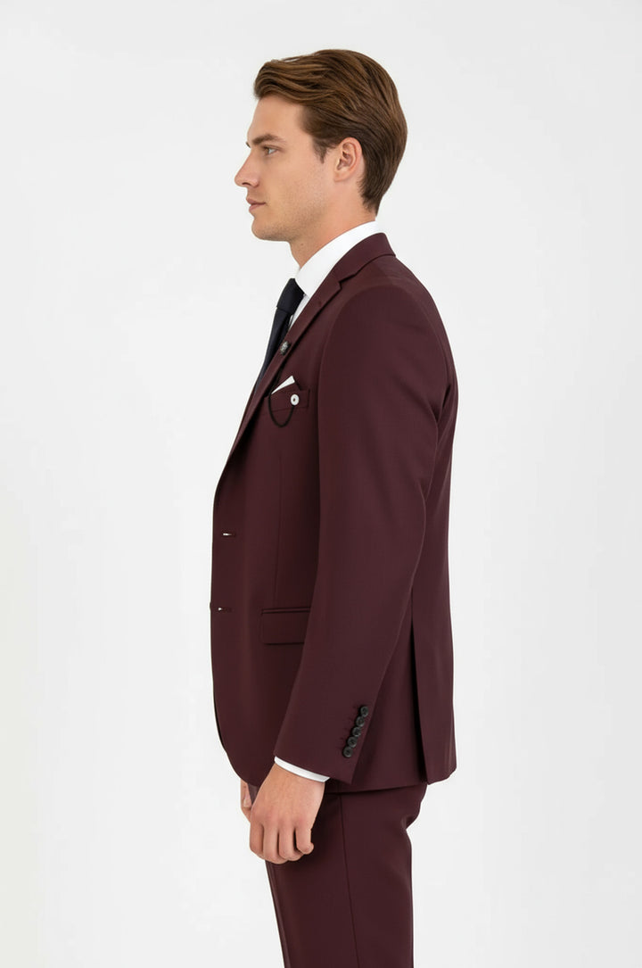 WSS Burgundy Slim Fit Men's Suit with Vest  - Nancy
