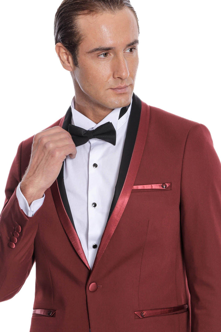 WSS Shawl Lapel Burgundy Tuxedo Suit  - Emmen
