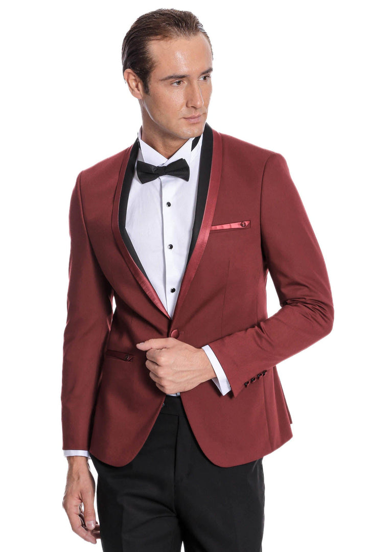 WSS Shawl Lapel Burgundy Tuxedo Suit  - Emmen
