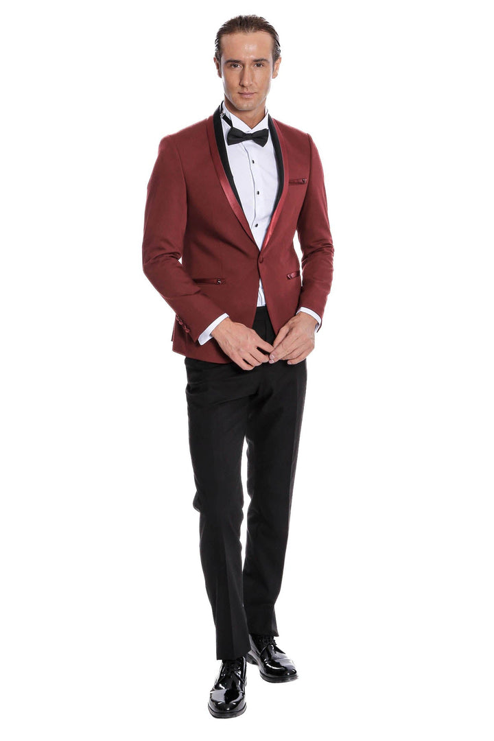 WSS Shawl Lapel Burgundy Tuxedo Suit  - Emmen